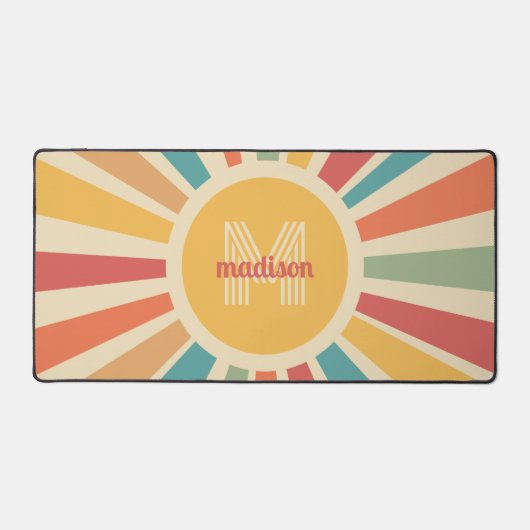 Aangepaste naam & Monogram Retro Stripes Bureaumat (Voorkant)