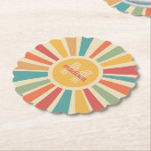 Aangepaste naam & Monogram Retro Stripes Kartonnen Onderzetters (Gekanteld)