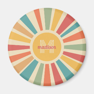 Aangepaste naam & Monogram Retro Stripes Magneet