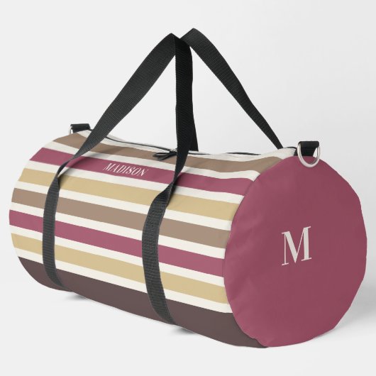 Aangepaste naam & Monogram Retro Stripes Patroon Plunjezak (Linkerhoek)