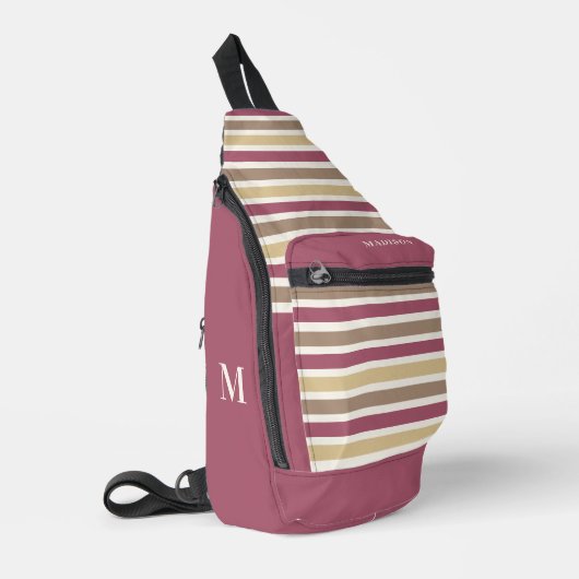 Aangepaste naam & Monogram Retro Stripes Patroon Sling Bag (Linkerhoek)