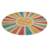 Aangepaste naam & Monogram Retro Stripes Snijplank (Hoek)