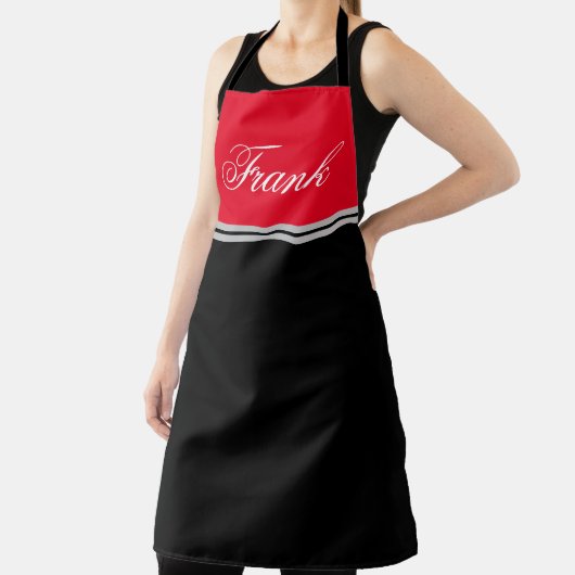 Aangepaste Naam Monogram Rood & Zwart Chef Schort (Insitu)