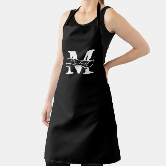 Aangepaste Naam Monogram Rood & Zwart Chef Schort (Insitu)