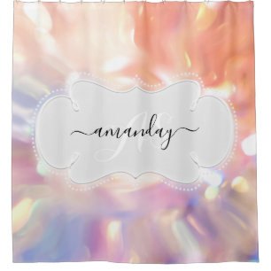 Aangepaste naam Monogram Roos Holografen Girly Douchegordijn