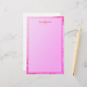 Aangepaste naam Monogram roze textuurgrens Briefpapier
