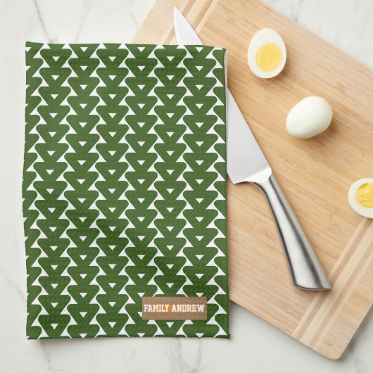 Aangepaste naam monogram stijlvol patroon groen wi theedoek (Quarter Fold)