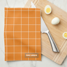 Aangepaste naam monogram stijlvol patroon oranje w theedoek