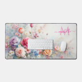 Aangepaste naam monogram stijlvolle waterverf bloe bureaumat (Keyboard & Muis)