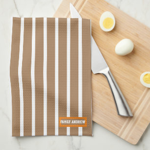 Aangepaste naam monogram strepen patroon wit bruin theedoek