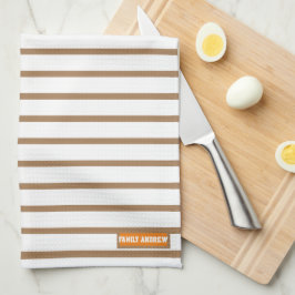 Aangepaste naam monogram strepen patroon wit bruin theedoek