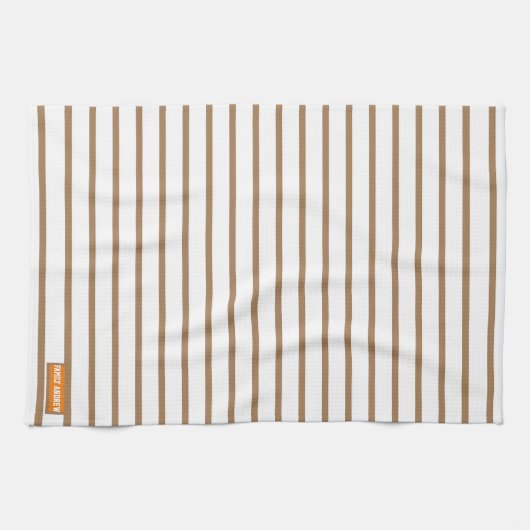 Aangepaste naam monogram strepen patroon wit bruin theedoek (Horizontaal)