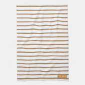 Aangepaste naam monogram strepen patroon wit bruin theedoek (Verticaal)
