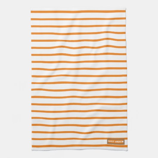 Aangepaste naam monogram strepen patroon wit sinaa theedoek (Verticaal)