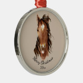 Aangepaste naam, Monogram, Tekstpaard Waterverf Metalen Ornament (Rechts)