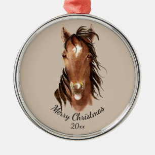 Aangepaste naam, Monogram, Tekstpaard Waterverf Metalen Ornament