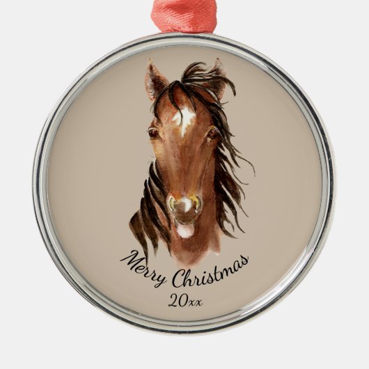 Aangepaste naam, Monogram, Tekstpaard Waterverf Metalen Ornament (Voorkant)