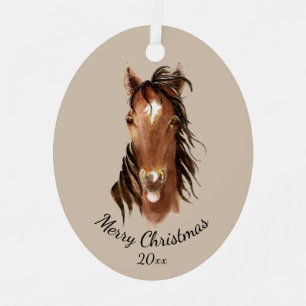 Aangepaste naam, Monogram, Tekstpaard Waterverf Metalen Ornament
