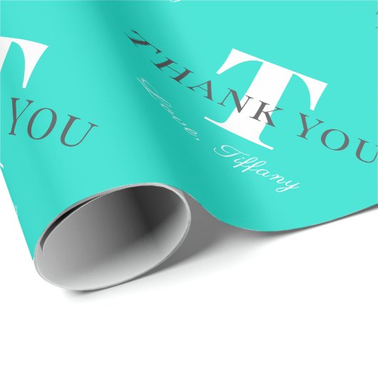 Aangepaste naam monogram turquoise blauwe kleur wr cadeaupapier (Rol Hoek)