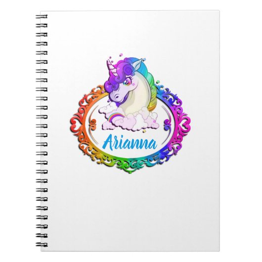 Aangepaste naam Monogram Unicorn Rainbow-laptop Notitieboek (Voorkant)