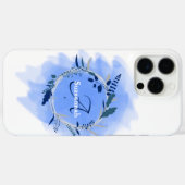 Aangepaste naam monogram waterverf blauwe krans Case-Mate iPhone case (Achterkant (horizontaal))