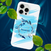 Aangepaste naam monogram waterverf blauwe krans Case-Mate iPhone case