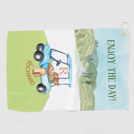 Aangepaste naam Monogram Winkelwagen Clubs Golfhanddoek (Horizontaal)