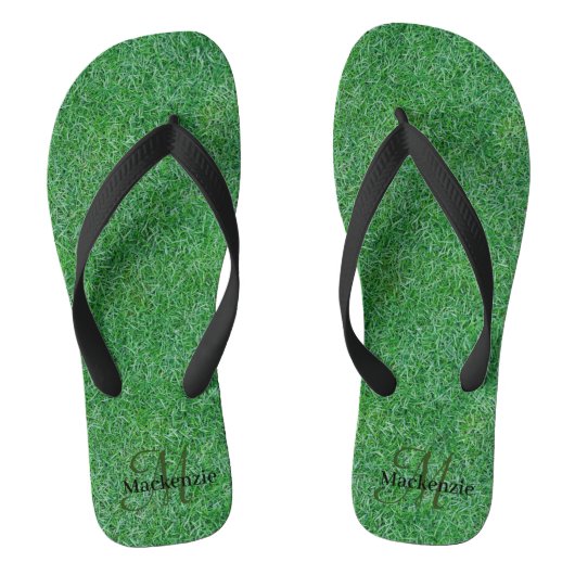 Aangepaste naam Monogram Zen Green Grass Natuur Teenslippers (Voetbed)