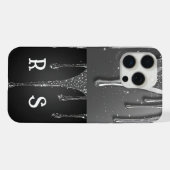 Aangepaste naam Monogram Zilveren Glitter Druppels iPhone Hoesje (Achterkant horizontaal)