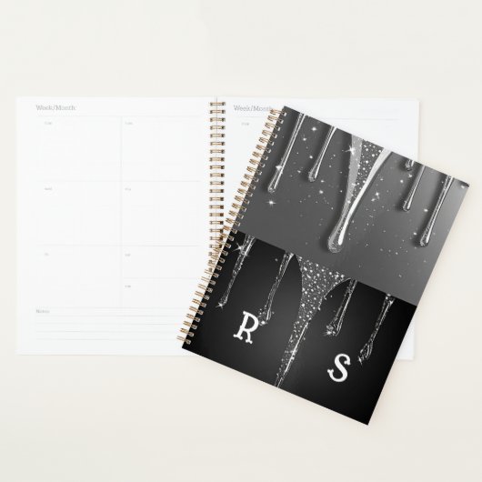 Aangepaste naam Monogram Zilveren Glitter Druppels Planner (Display)