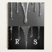 Aangepaste naam Monogram Zilveren Glitter Druppels Planner (Voorkant)