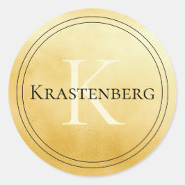 Aangepaste naam monogram zwart crème Gold Ronde Sticker