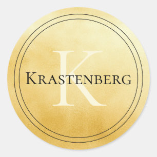 Aangepaste naam monogram zwart crème Gold Ronde Sticker