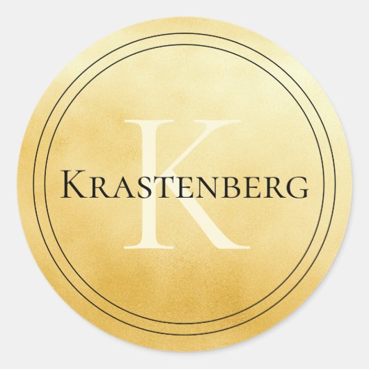 Aangepaste naam monogram zwart crème Gold Ronde Sticker (Voorkant)