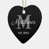Aangepaste naam monogram zwart en wit Kerstmis Keramisch Ornament (Links)
