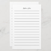Aangepaste naam Monogram Zwart Lijnen Wit Eenvoudi Briefpapier (Voorkant / Achterkant)
