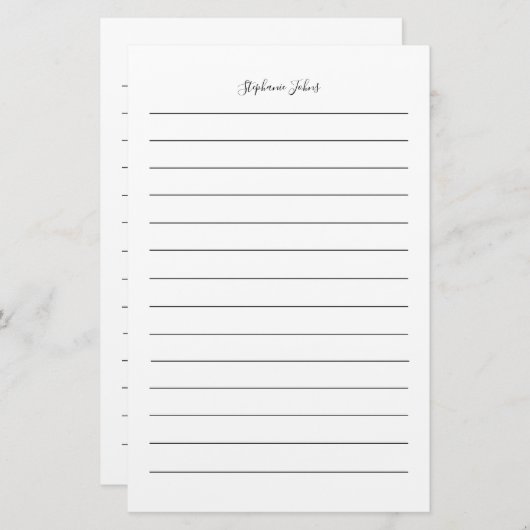 Aangepaste naam Monogram Zwart Lijnen Wit Eenvoudi Briefpapier (Voorkant / Achterkant)