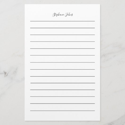 Aangepaste naam Monogram Zwart Lijnen Wit Eenvoudi Briefpapier (Voorkant)