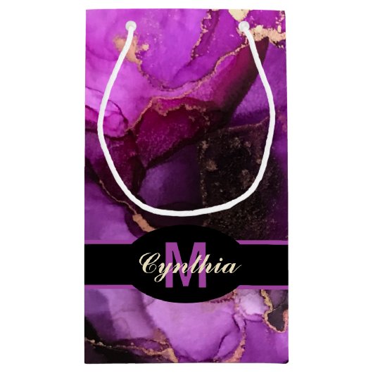 Aangepaste naam Monogram zwart Paars Unieke Gift B Klein Cadeauzakje (Achterkant)