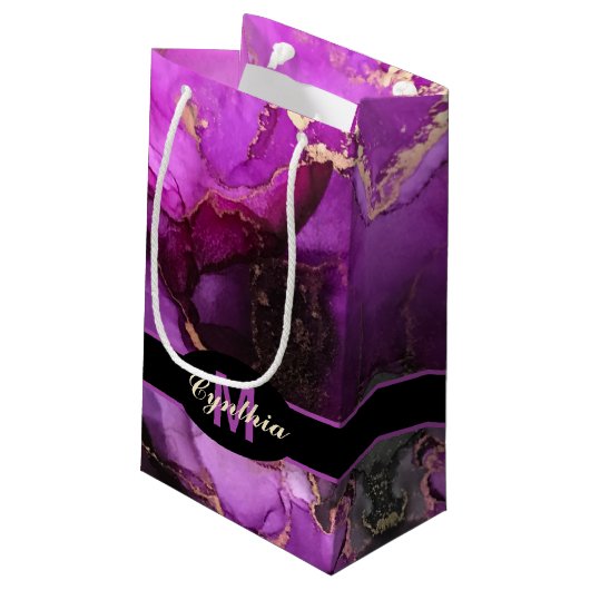 Aangepaste naam Monogram zwart Paars Unieke Gift B Klein Cadeauzakje (Achterkant Gekanteld)