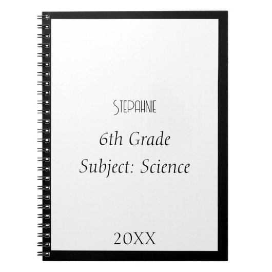 Aangepaste naam Monogram Zwart Wit Custom School Notitieboek (Voorkant)