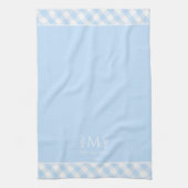 Aangepaste Naam Monogrammed Blauw & Wit Gingham Theedoek (Verticaal)