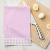 Aangepaste Naam Monogrammed Pink & White Gingham Theedoek (Quarter Fold)