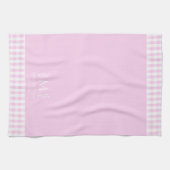 Aangepaste Naam Monogrammed Pink & White Gingham Theedoek (Horizontaal)