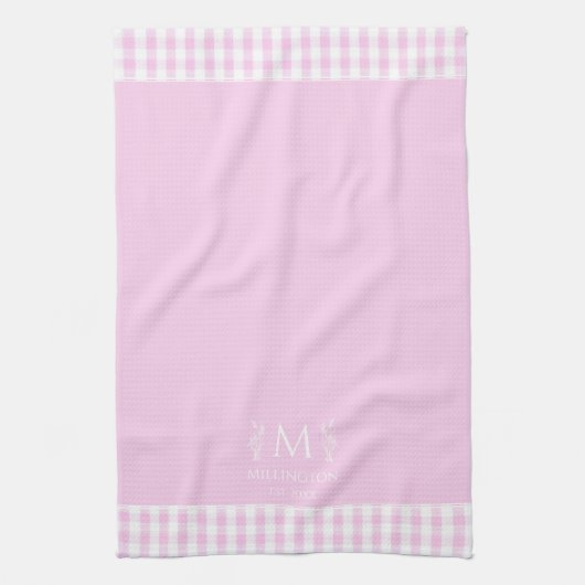 Aangepaste Naam Monogrammed Pink & White Gingham Theedoek (Verticaal)