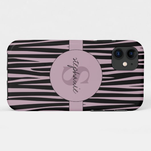 Aangepaste naam Monogrammed Zebra stripes patroon Case-Mate iPhone Case (Achterkant (horizontaal))