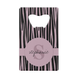Aangepaste naam Monogrammed Zebra stripes patroon Creditkaart Flessenopener