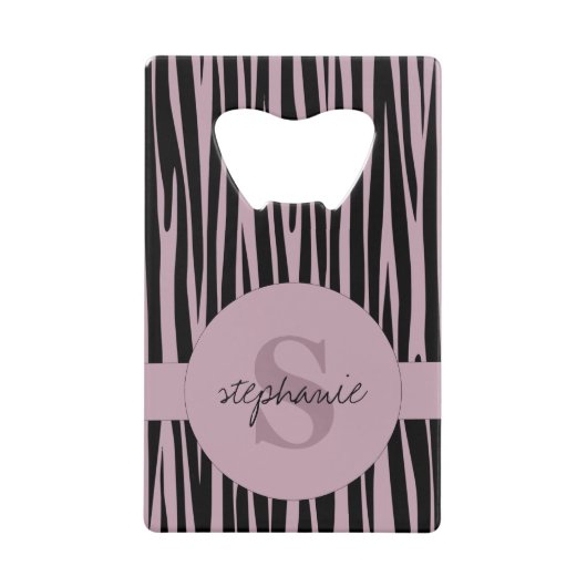 Aangepaste naam Monogrammed Zebra stripes patroon Creditkaart Flessenopener (Voorkant)