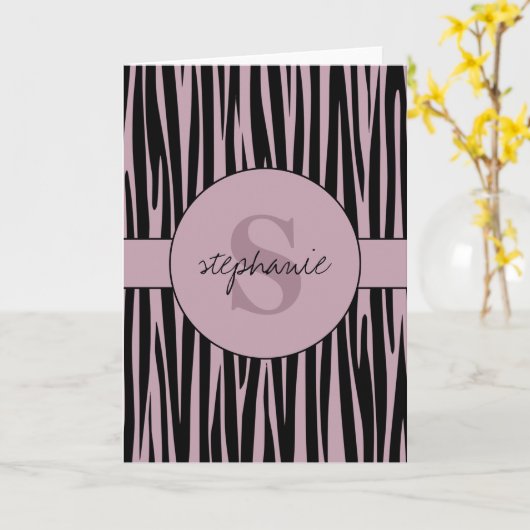 Aangepaste naam Monogrammed Zebra stripes patroon Kaart (Gele Bloem)