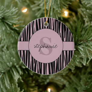 Aangepaste naam Monogrammed Zebra stripes patroon Keramisch Ornament